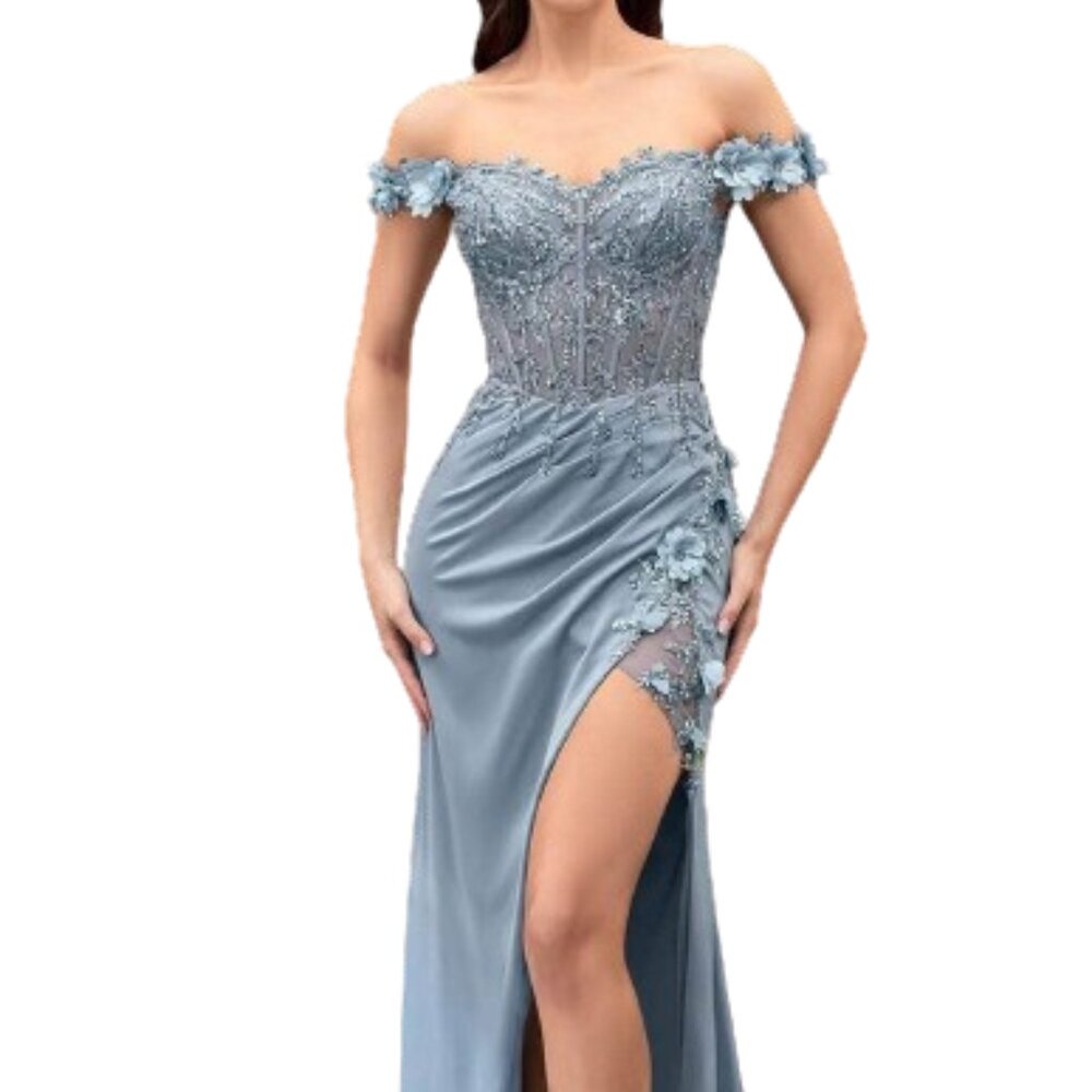 Ladivine CD0186 Prom Dress Smoky Blue size XS